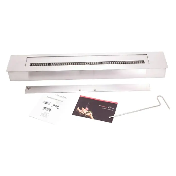 Purline Bloque de combustión F9690 - 90 x 15 x 8 cm, Acero inoxidable - Inserto de chimenea de bioetanol con accesorios. El inserto de chimenea está hecho de acero inoxidable y viene con una cubierta, palanca de control y manual.