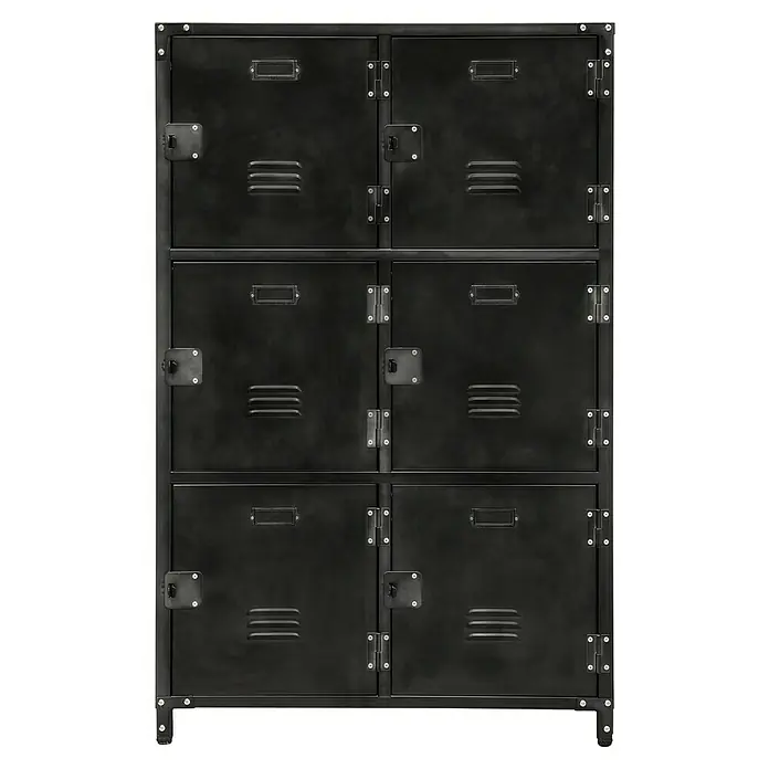 Armario multiusos metálico Vintage - 35 x 75 x 120 cm, Número de puertas: 6 ud., Número de compartimentos: 6 ud. - Taquillas metálicas negras con seis compartimentos de diseño vintage. Ideal para oficina o loft, ofreciendo gran almacenaje y encanto industrial.