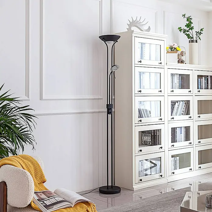 Lindby LED-Deckenfluter Josefin - Höhe: 180 cm, schwarz, schwarz, Warmweiß