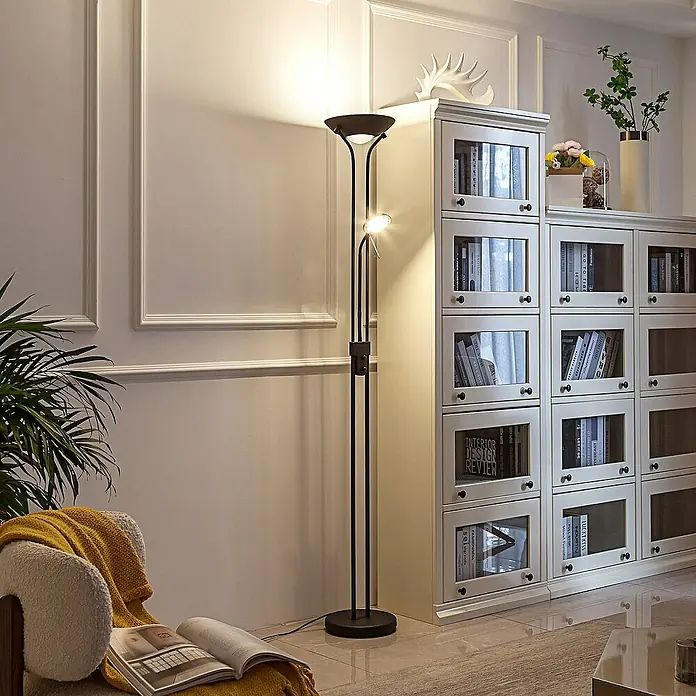 Lindby LED-Deckenfluter Josefin - Höhe: 180 cm, schwarz, schwarz, Warmweiß