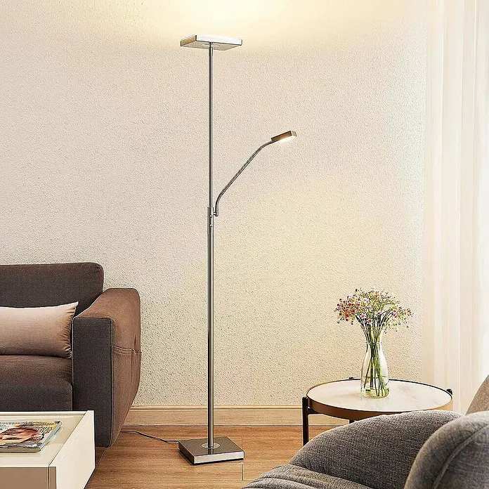 Lindby LED-Deckenfluter Sumani - Höhe: 180 cm, alu / grau / zink, alu / grau / zink, Warmweiß