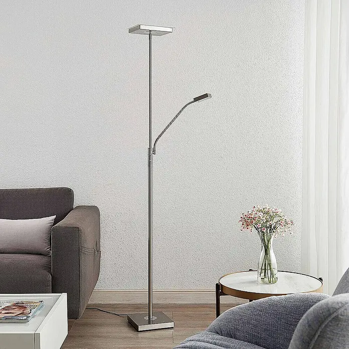 Lindby LED-Deckenfluter Sumani - Höhe: 180 cm, alu / grau / zink, alu / grau / zink, Warmweiß