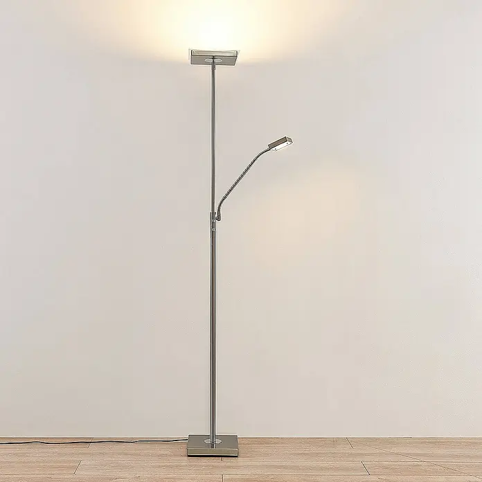 Lindby LED-Deckenfluter Sumani - Höhe: 180 cm, alu / grau / zink, alu / grau / zink, Warmweiß