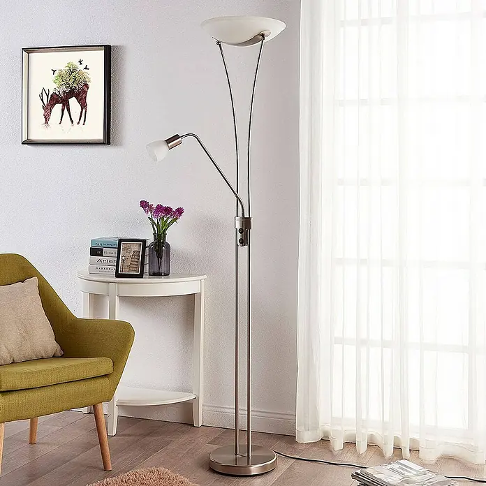 Lindby LED-Deckenfluter Felicia - Höhe: 180 cm, alu / grau / zink