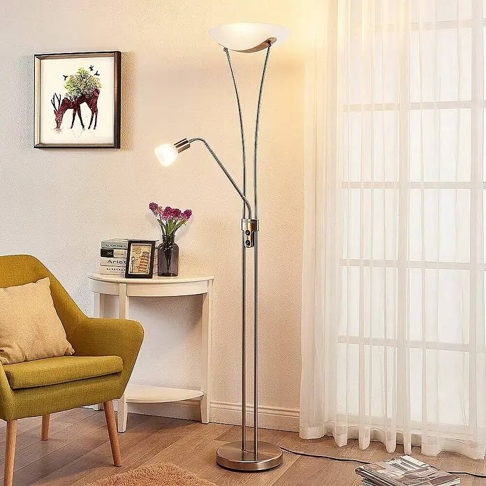 Lindby LED-Deckenfluter Felicia - Höhe: 180 cm, alu / grau / zink