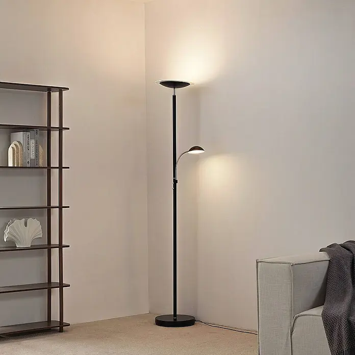 Lindby LED-Deckenfluter Malea - Höhe: 180 cm, schwarz, schwarz, Warmweiß