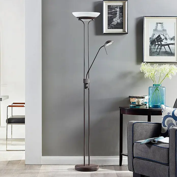 Lindby LED-Deckenfluter Yveta - Höhe: 183 cm, braun / rost, Warmweiß
