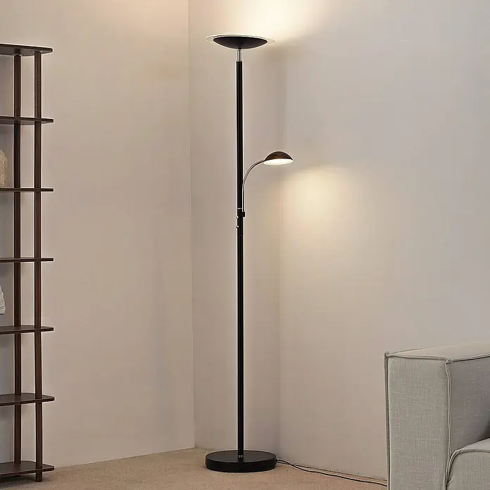 Lindby LED-Deckenfluter Malea - Höhe: 180 cm, schwarz, schwarz, Warmweiß