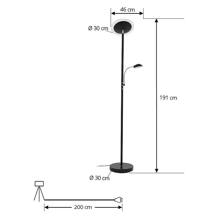 Lindby LED-Deckenfluter Malea - Höhe: 180 cm, schwarz, schwarz, Warmweiß