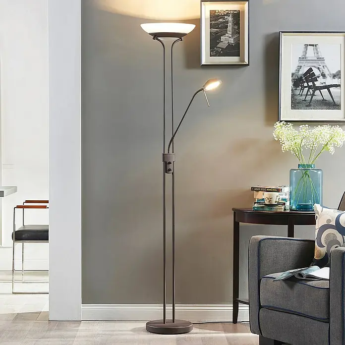 Lindby LED-Deckenfluter Yveta - Höhe: 183 cm, braun / rost, Warmweiß
