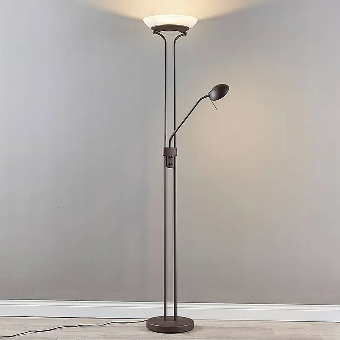 Lindby LED-Deckenfluter Yveta - Höhe: 183 cm, braun / rost, Warmweiß
