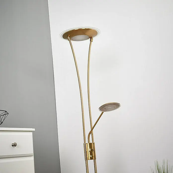 Lindby LED-Deckenfluter Eda - Höhe: 180 cm, messing / gold, messing / gold, Warmweiß