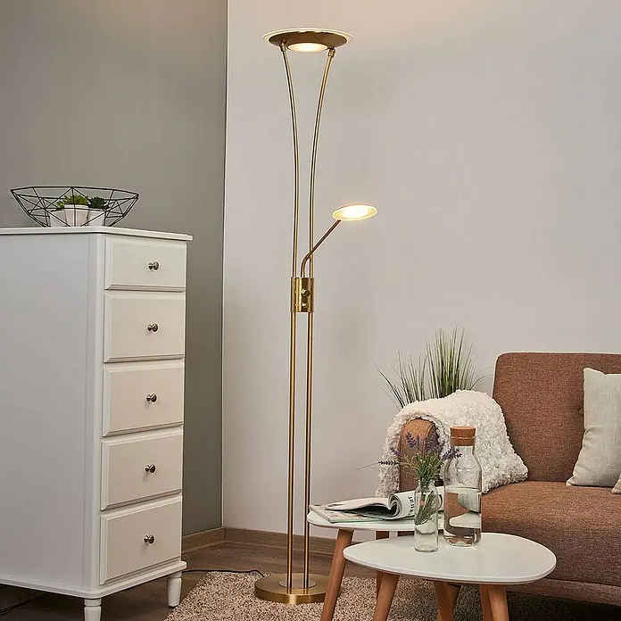 Lindby LED-Deckenfluter Eda - Höhe: 180 cm, messing / gold, messing / gold, Warmweiß
