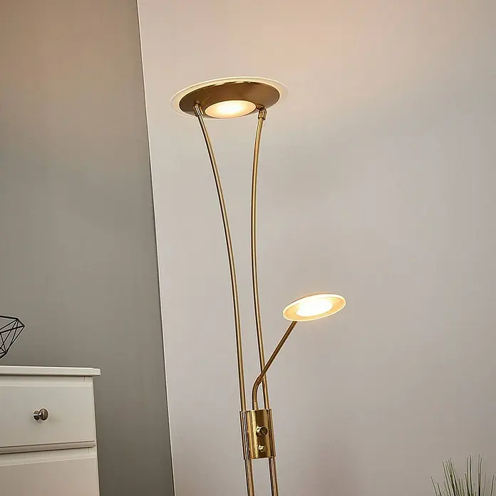 Lindby LED-Deckenfluter Eda - Höhe: 180 cm, messing / gold, messing / gold, Warmweiß