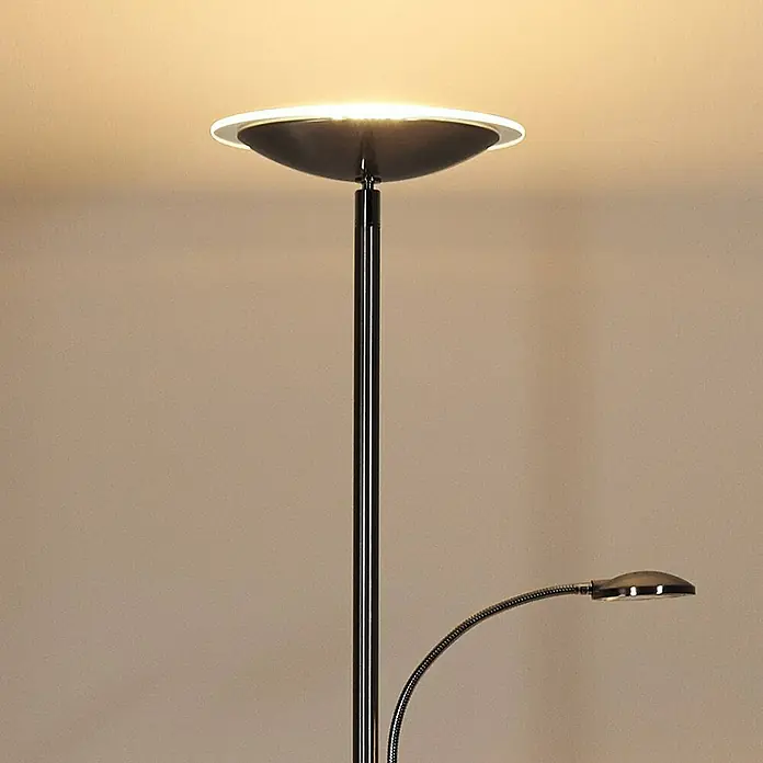 Lindby LED-Deckenfluter Malea - Höhe: 180 cm, alu / grau / zink, alu / grau / zink, Warmweiß