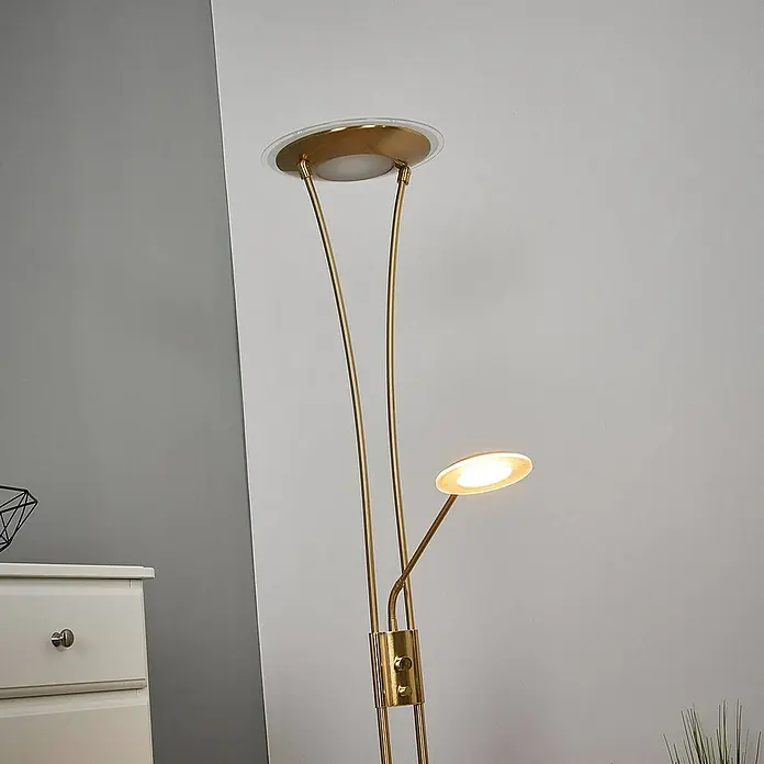 Lindby LED-Deckenfluter Eda - Höhe: 180 cm, messing / gold, messing / gold, Warmweiß