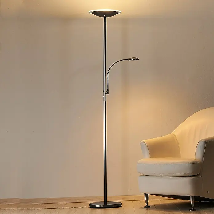 Lindby LED-Deckenfluter Malea - Höhe: 180 cm, alu / grau / zink, alu / grau / zink, Warmweiß