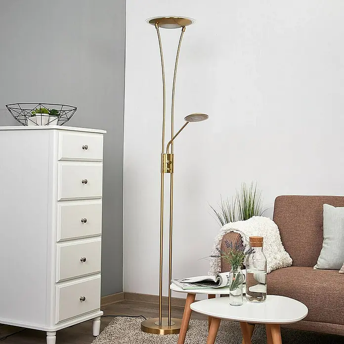 Lindby LED-Deckenfluter Eda - Höhe: 180 cm, messing / gold, messing / gold, Warmweiß