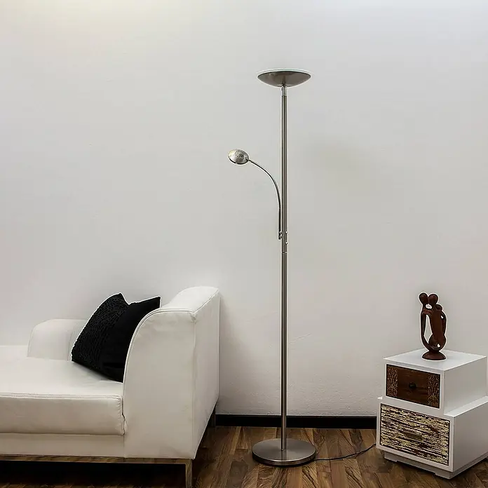 Lindby LED-Deckenfluter Malea - Höhe: 180 cm, alu / grau / zink, alu / grau / zink, Warmweiß