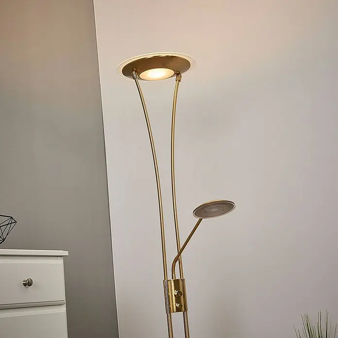 Lindby LED-Deckenfluter Eda - Höhe: 180 cm, messing / gold, messing / gold, Warmweiß