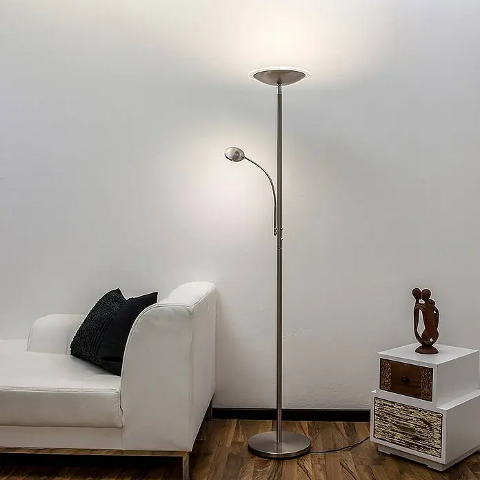 Lindby LED-Deckenfluter Malea - Höhe: 180 cm, alu / grau / zink, alu / grau / zink, Warmweiß