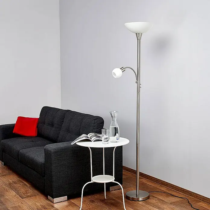 Lindby LED-Deckenfluter Elaina - Höhe: 180 cm, alu / grau / zink