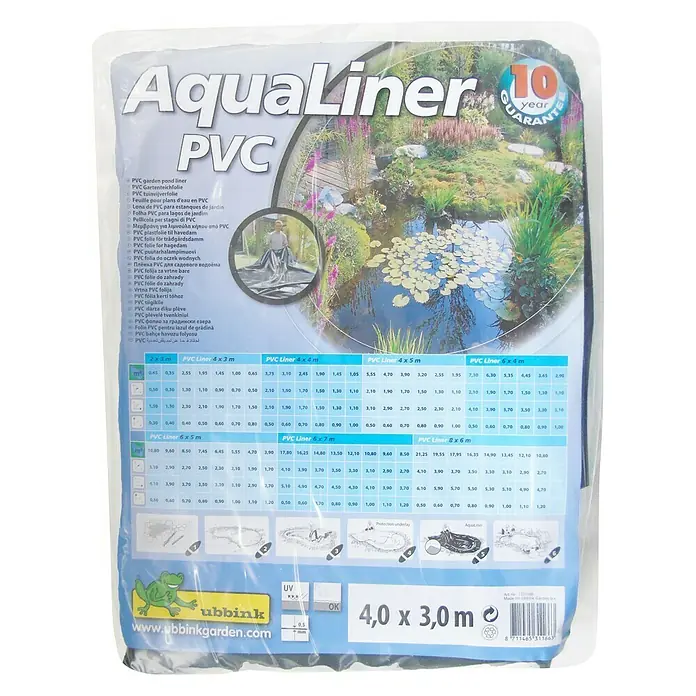 Ubbink PVC-Teichfolie AquaLiner - Stärke: 0,5 mm, L x B: 4 x 3 m - Abbildung der AquaLiner PVC-Gartenteichfolie in verschiedenen Größen, ideal für die Gestaltung von Gartenteichen.