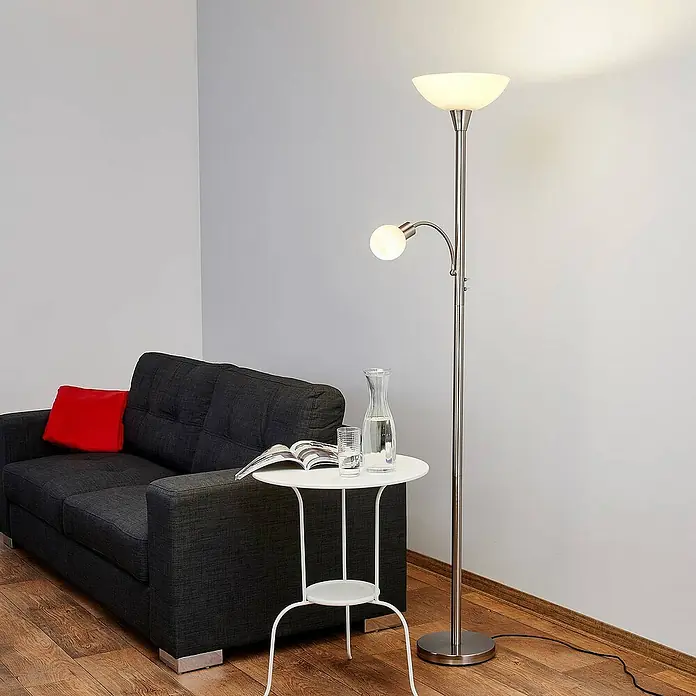 Lindby LED-Deckenfluter Elaina - Höhe: 180 cm, alu / grau / zink
