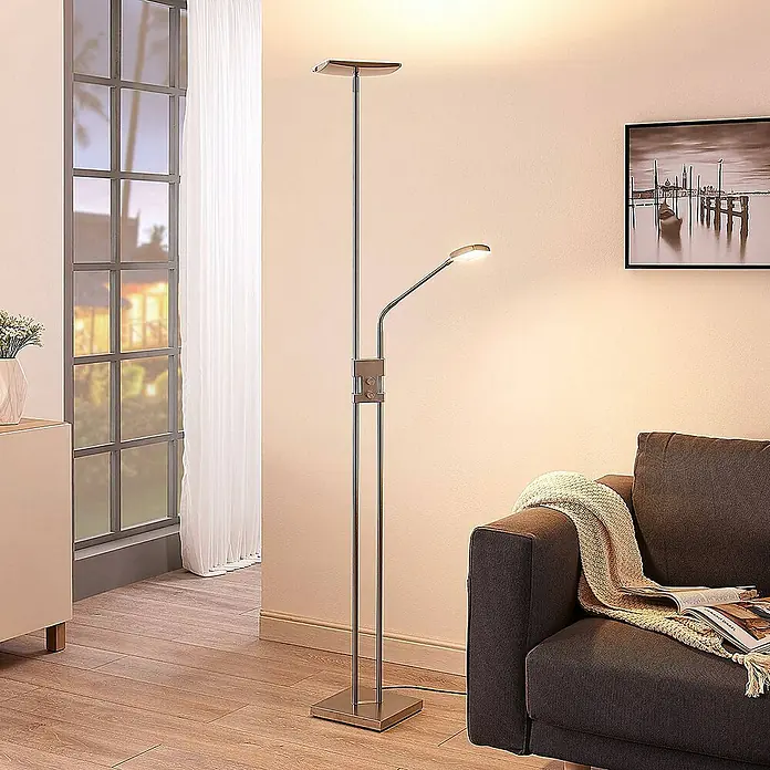 Lindby LED-Deckenfluter Jonne - Höhe: 180 cm, alu / grau / zink, Warmweiß