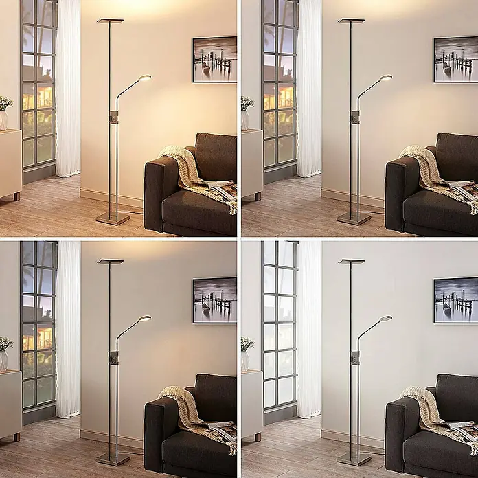 Lindby LED-Deckenfluter Jonne - Höhe: 180 cm, alu / grau / zink, Warmweiß