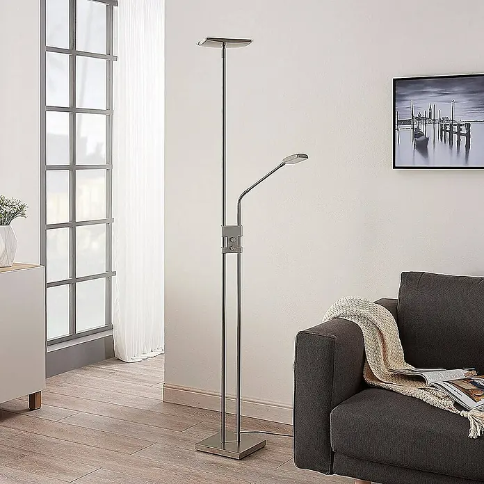 Lindby LED-Deckenfluter Jonne - Höhe: 180 cm, alu / grau / zink, Warmweiß