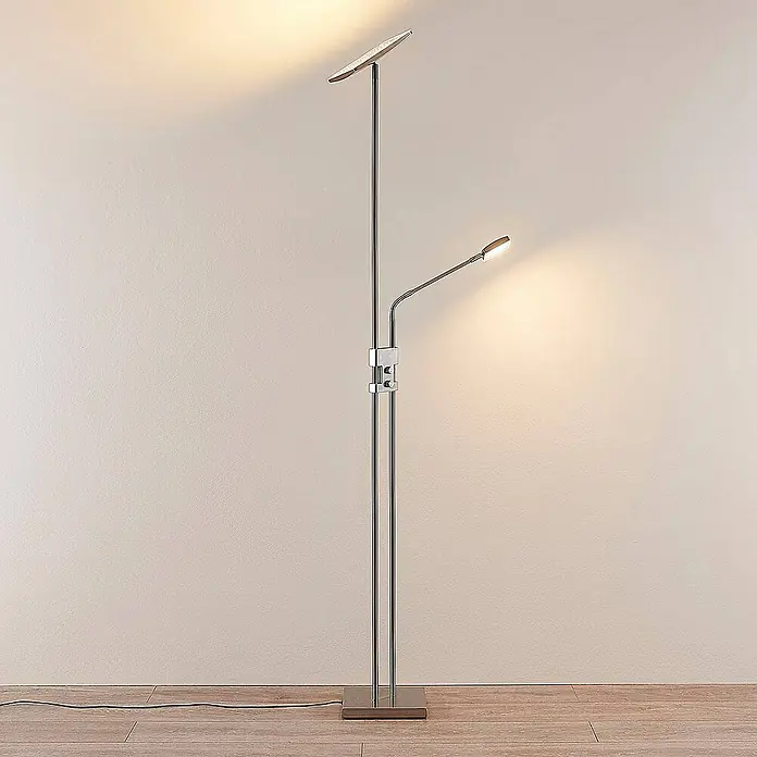 Lindby LED-Deckenfluter Jonne - Höhe: 180 cm, alu / grau / zink, Warmweiß