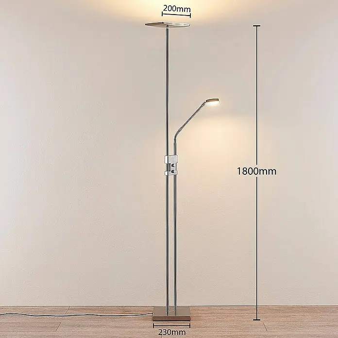 Lindby LED-Deckenfluter Jonne - Höhe: 180 cm, alu / grau / zink, Warmweiß