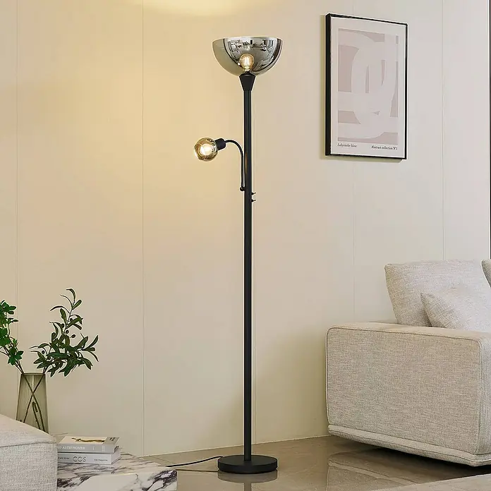 Lindby LED-Deckenfluter Nehemia - Höhe: 185 cm, schwarz, klar / transparent