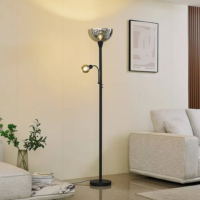 Lindby LED-Deckenfluter Nehemia - Höhe: 185 cm, schwarz, klar / transparent