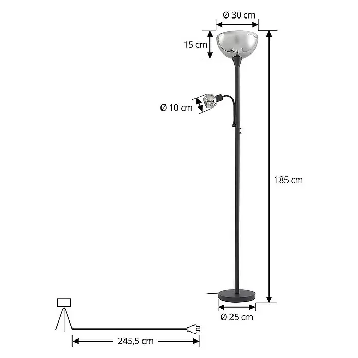 Lindby LED-Deckenfluter Nehemia - Höhe: 185 cm, schwarz, klar / transparent