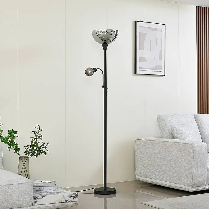 Lindby LED-Deckenfluter Nehemia - Höhe: 185 cm, schwarz, klar / transparent