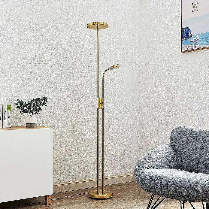 Lindby LED-Deckenfluter Seppa - Höhe: 180 cm, messing / gold, messing / gold, Warmweiß