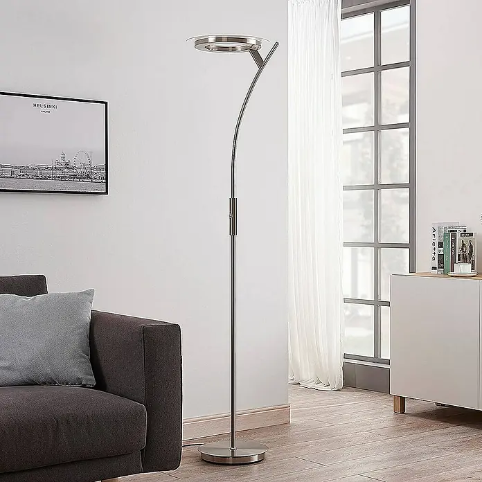 Lindby LED-Deckenfluter Darion - alu / grau / zink, alu / grau / zink, Warmweiß