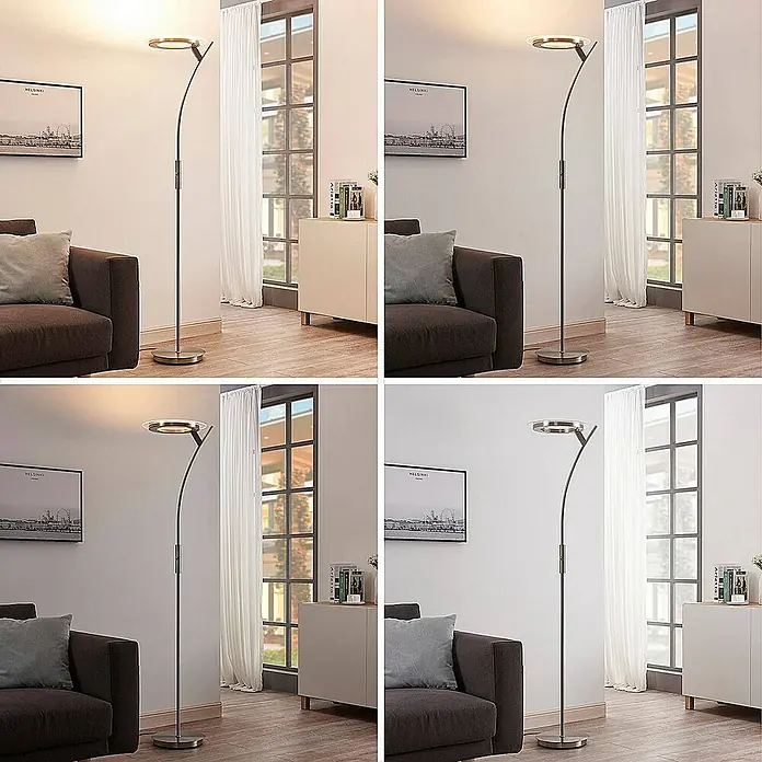 Lindby LED-Deckenfluter Darion - alu / grau / zink, alu / grau / zink, Warmweiß