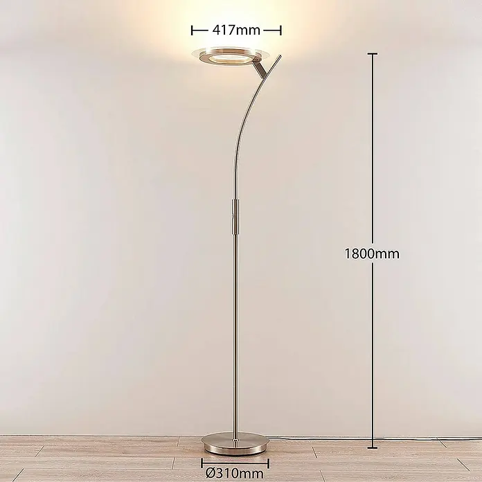 Lindby LED-Deckenfluter Darion - alu / grau / zink, alu / grau / zink, Warmweiß