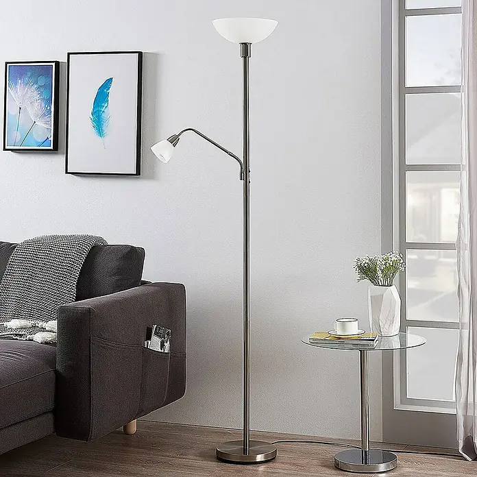 Lindby LED-Deckenfluter Jost - Höhe: 180 cm, alu / grau / zink