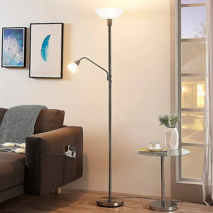 Lindby LED-Deckenfluter Jost - Höhe: 180 cm, alu / grau / zink