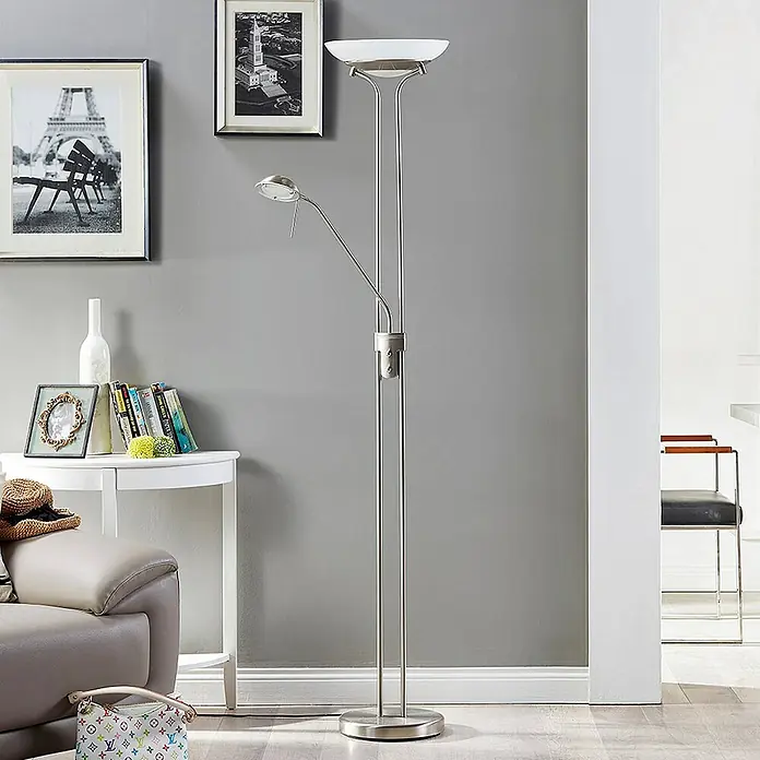 Lindby LED-Deckenfluter Yveta - Höhe: 183 cm, alu / grau / zink, Warmweiß