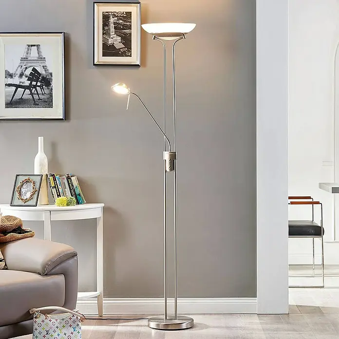 Lindby LED-Deckenfluter Yveta - Höhe: 183 cm, alu / grau / zink, Warmweiß