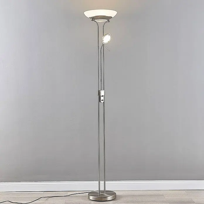 Lindby LED-Deckenfluter Yveta - Höhe: 183 cm, alu / grau / zink, Warmweiß
