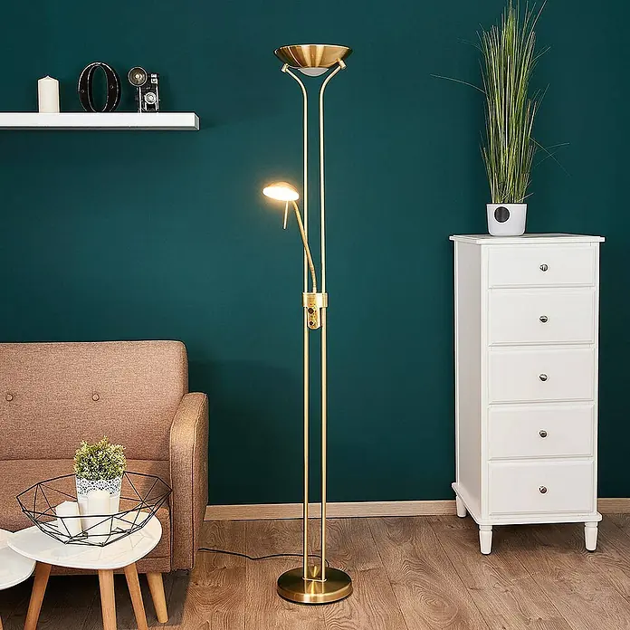 Lindby LED-Deckenfluter Josefin - Höhe: 180 cm, messing / gold, messing / gold, Warmweiß