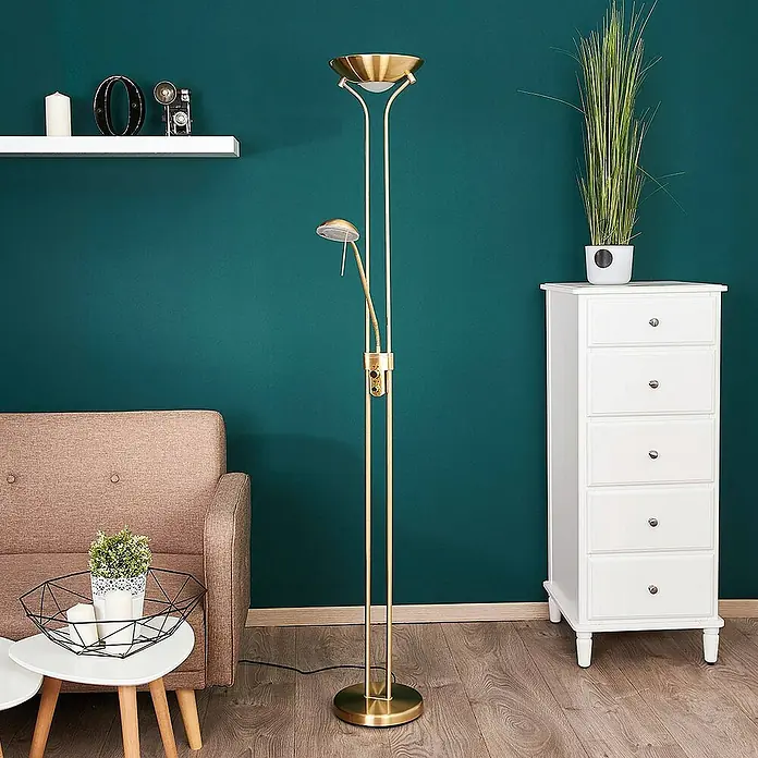 Lindby LED-Deckenfluter Josefin - Höhe: 180 cm, messing / gold, messing / gold, Warmweiß