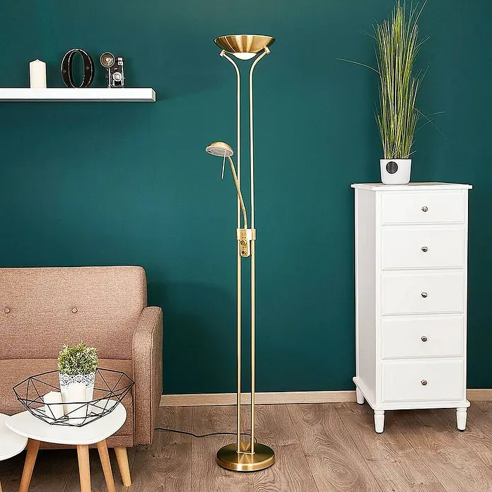 Lindby LED-Deckenfluter Josefin - Höhe: 180 cm, messing / gold, messing / gold, Warmweiß