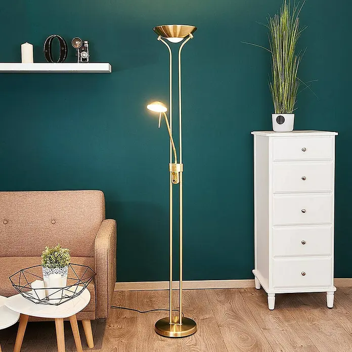 Lindby LED-Deckenfluter Josefin - Höhe: 180 cm, messing / gold, messing / gold, Warmweiß